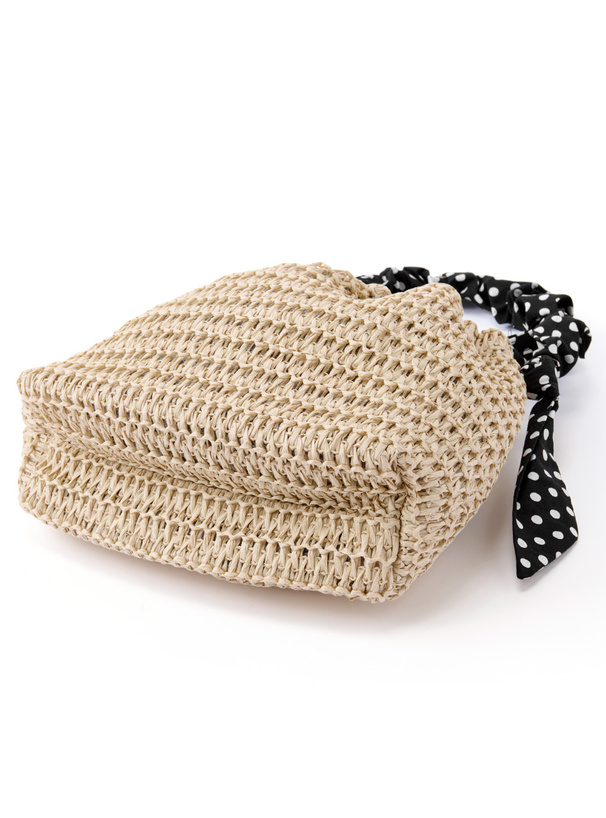 ドット柄ギャザーハンドルペーパー巾着バッグ