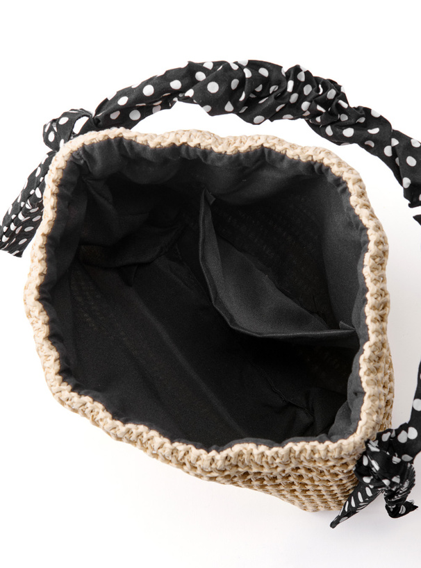 ドット柄ギャザーハンドルペーパー巾着バッグ
