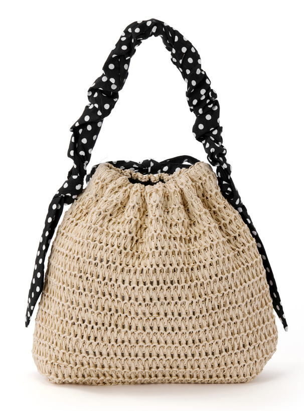 ドット柄ギャザーハンドルペーパー巾着バッグ