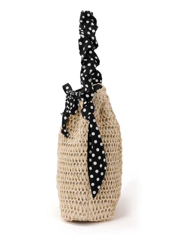 ドット柄ギャザーハンドルペーパー巾着バッグ