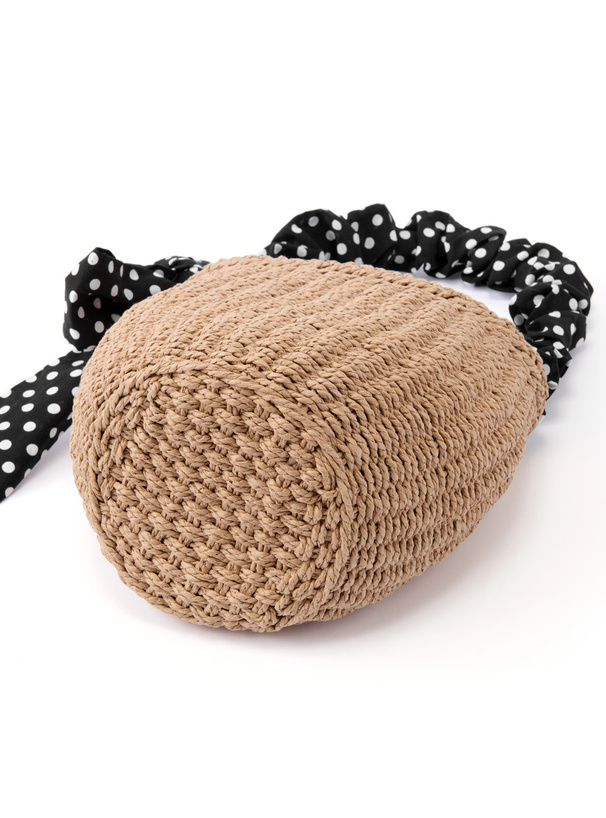 ドット柄リボンバケツペーパーかごバッグ