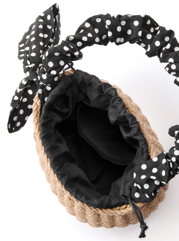 ドット柄リボンバケツペーパーかごバッグ