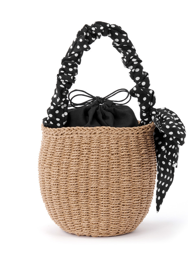 ドット柄リボンバケツペーパーかごバッグ