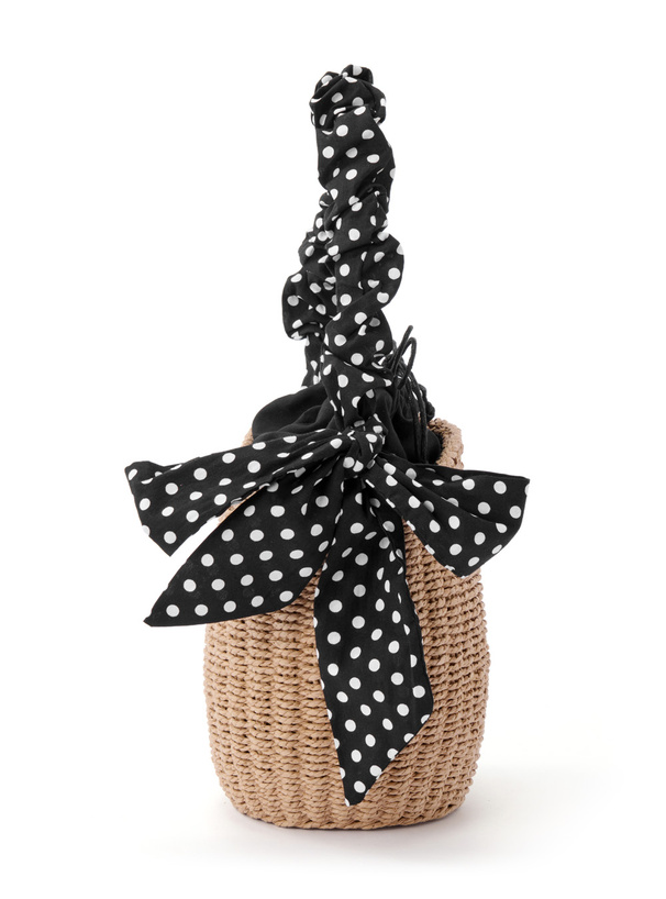 ドット柄リボンバケツペーパーかごバッグ