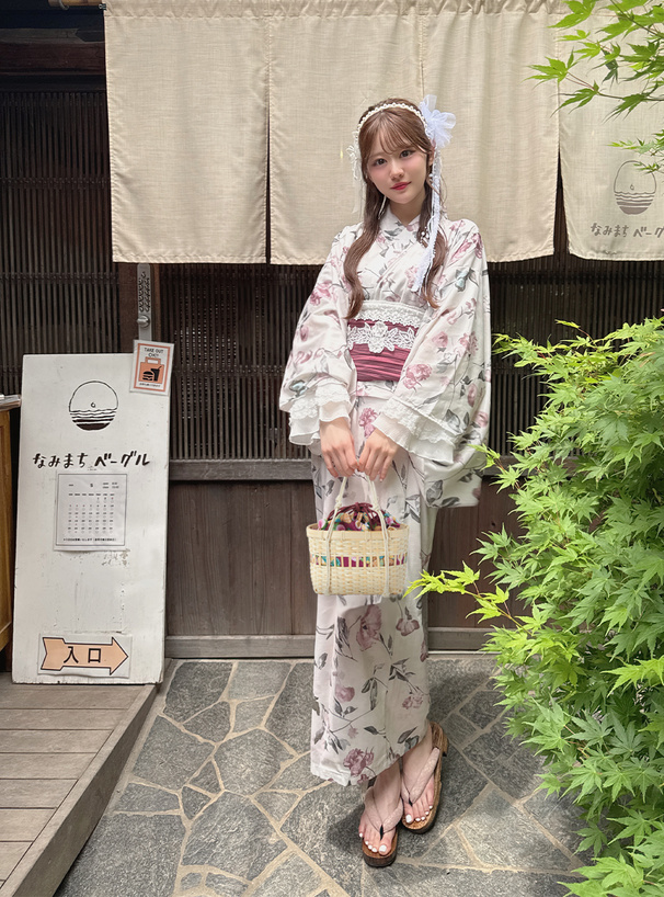 花柄巾着かごバッグ