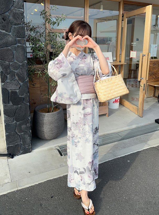 花柄刺繍巾着付きスクエアかごバッグ