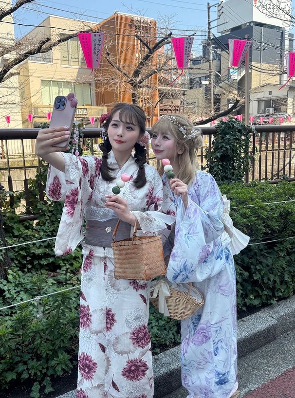 花柄刺繍巾着付きスクエアかごバッグ