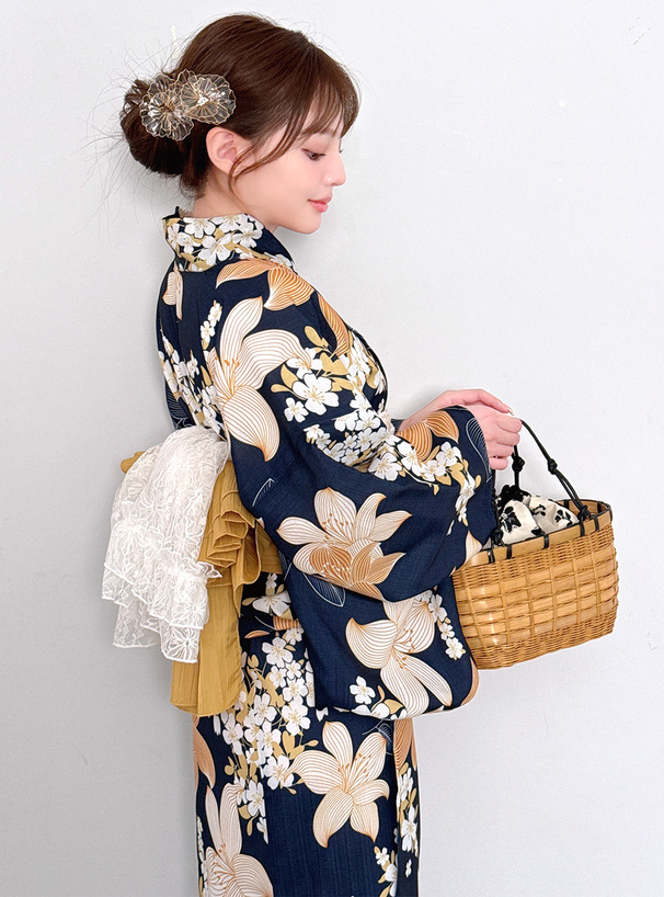 花柄巾着かごバッグ