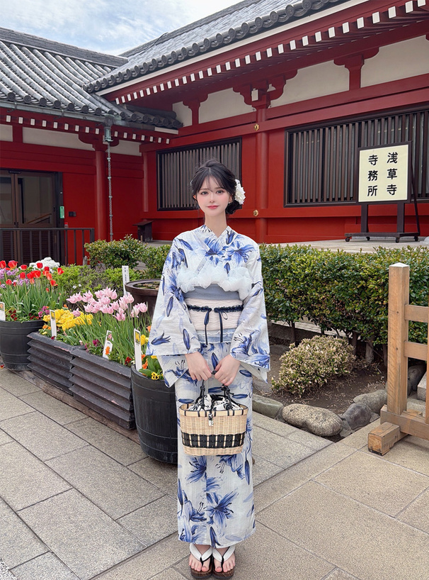 花柄巾着かごバッグ