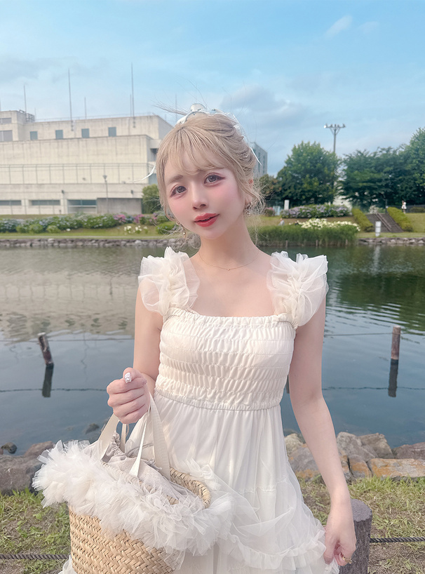 チュールフリンジかごバッグ