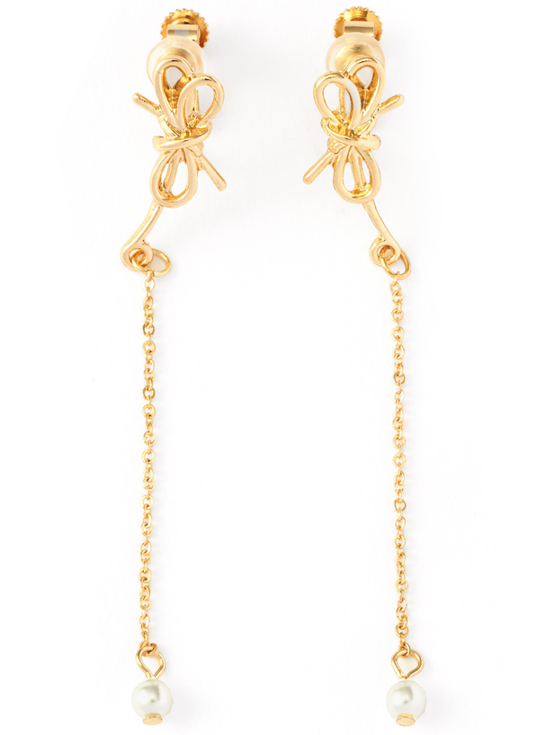 リボンパールチェーンロングイヤリング