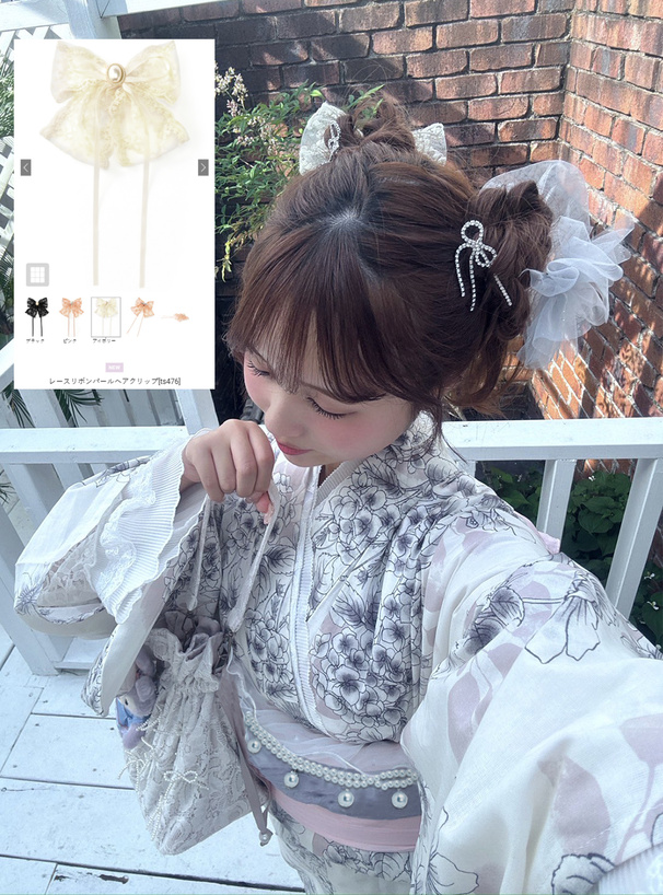 レースリボンパールヘアクリップ