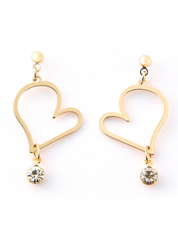 ラインストーンハートピアス