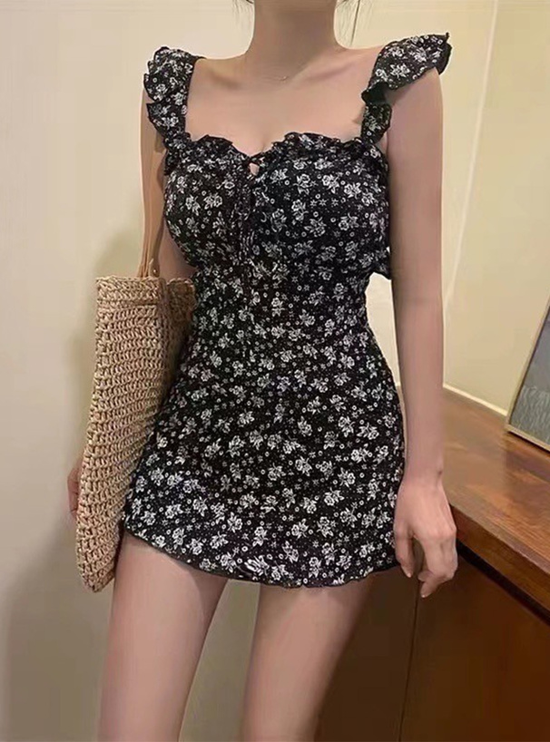 花柄ショルダーフリル水着