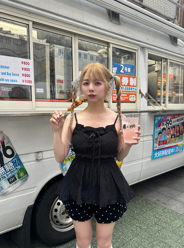 花柄レースアップリボンキャミソール