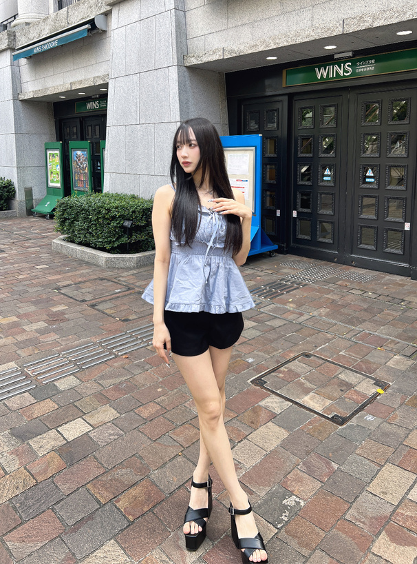 花柄レースアップリボンキャミソール