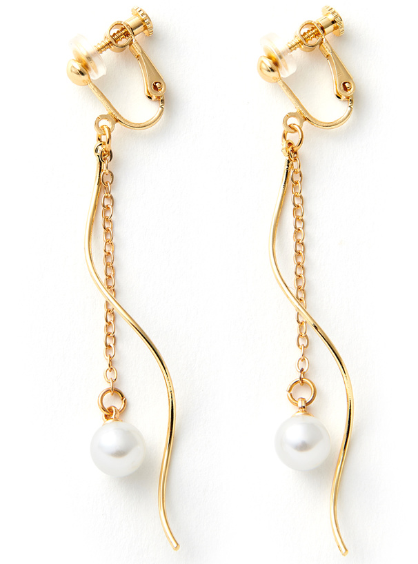 ウェーブラインチェーンパールイヤリング