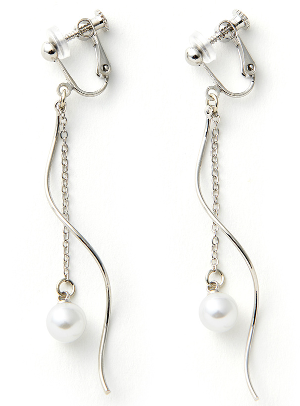 ウェーブラインチェーンパールイヤリング