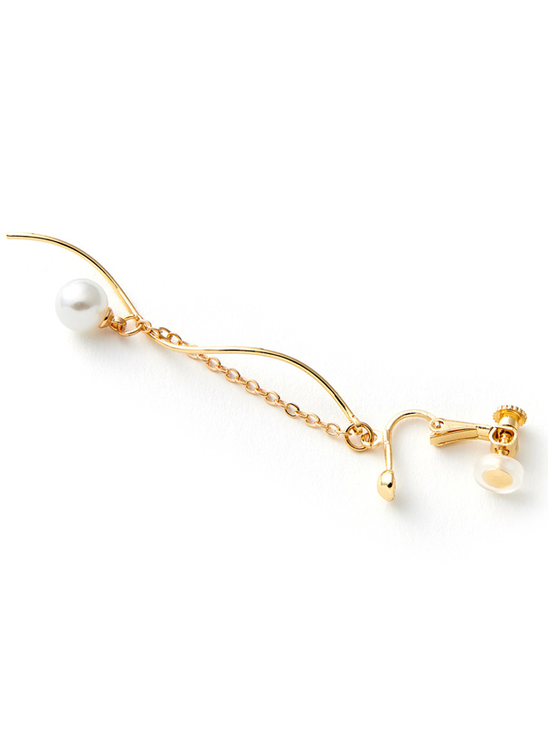 ウェーブラインチェーンパールイヤリング