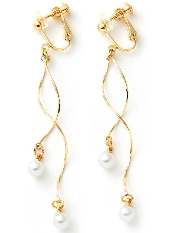 ダブルウェーブラインパールイヤリング