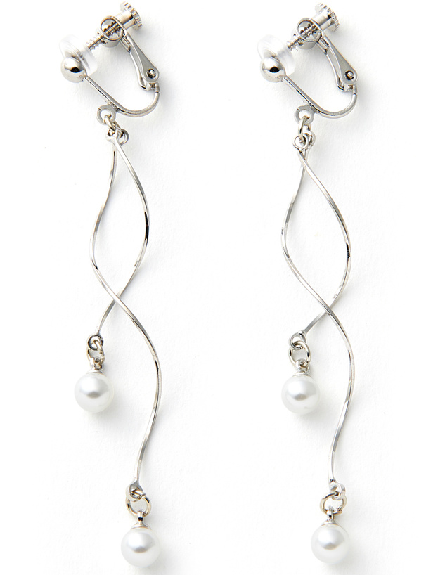 ダブルウェーブラインパールイヤリング