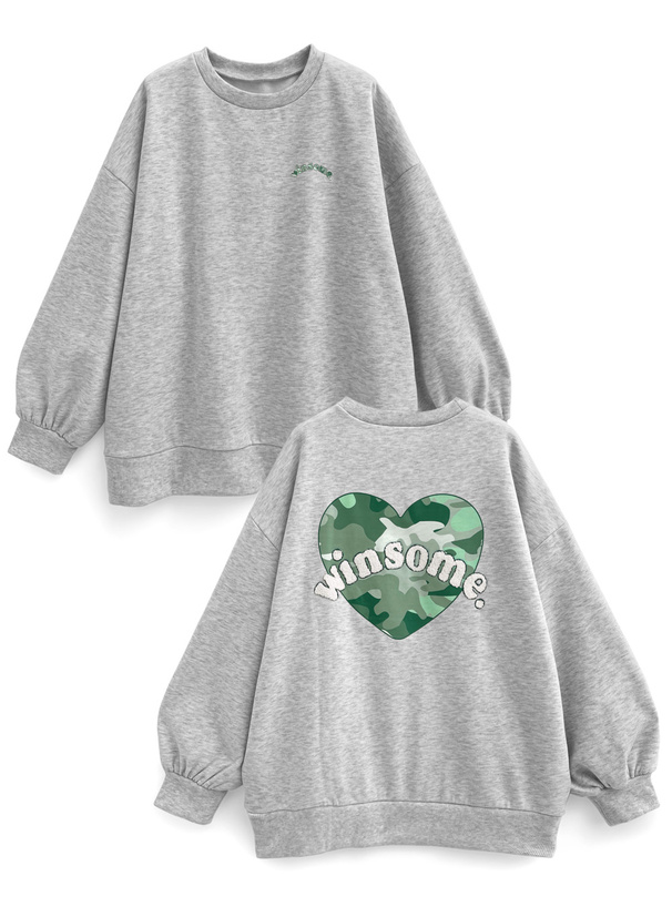 ミリタリー柄ハートロゴスウェットトップス