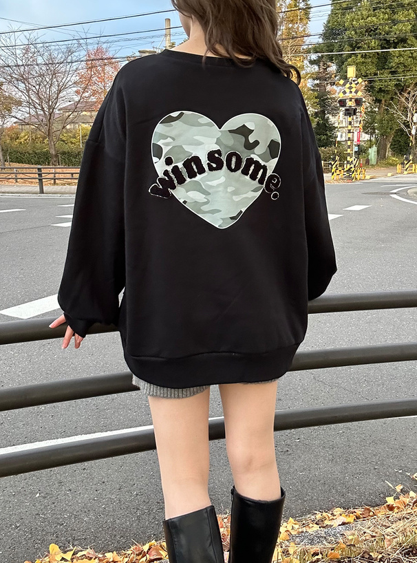 ミリタリー柄ハートロゴスウェットトップス[tu1462] | レディース