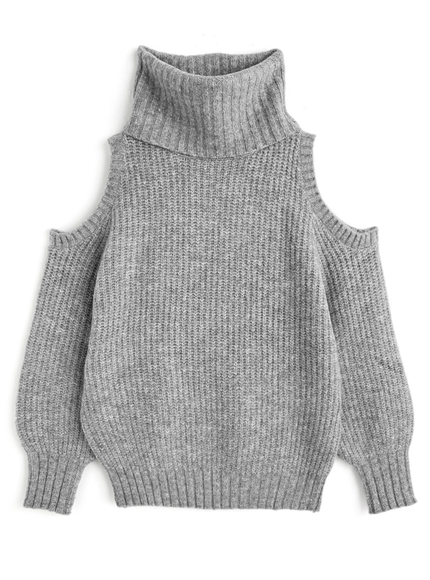 ショルダーオープンハイネックニットトップス