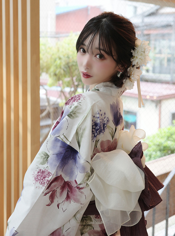 水彩花柄浴衣セット