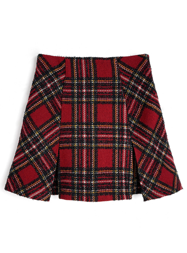 インパン裏地付きチェック柄ラメツイードミニスカート[tu1510]