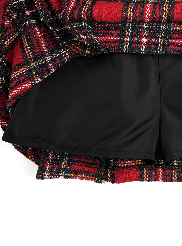 インパン裏地付きチェック柄ラメツイードミニスカート[tu1510