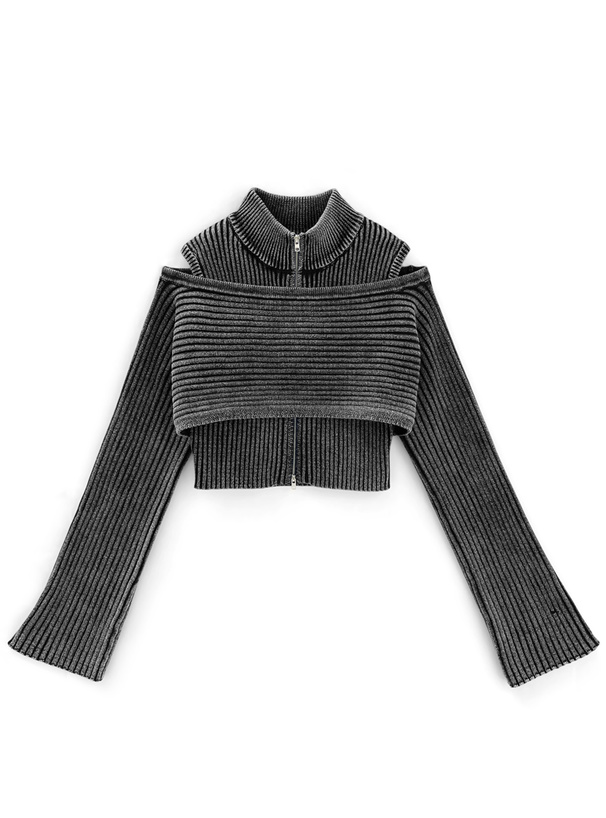 ダブルジップトップス×クロップド丈ボレロニットアンサンブル[tu1517]