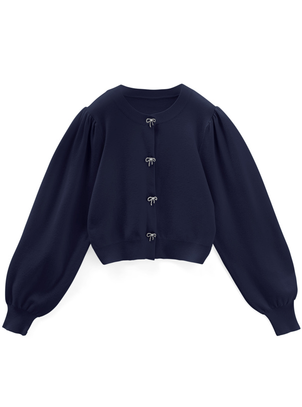 ビジューリボンボタンニットカーディガン