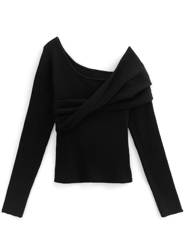 クロスドレープリブニットトップス