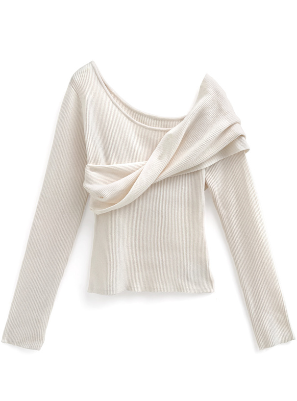 クロスドレープリブニットトップス