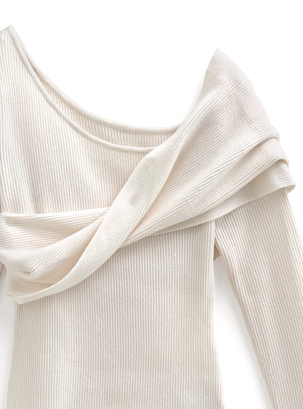 クロスドレープリブニットトップス