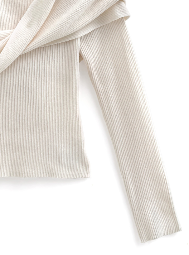 クロスドレープリブニットトップス