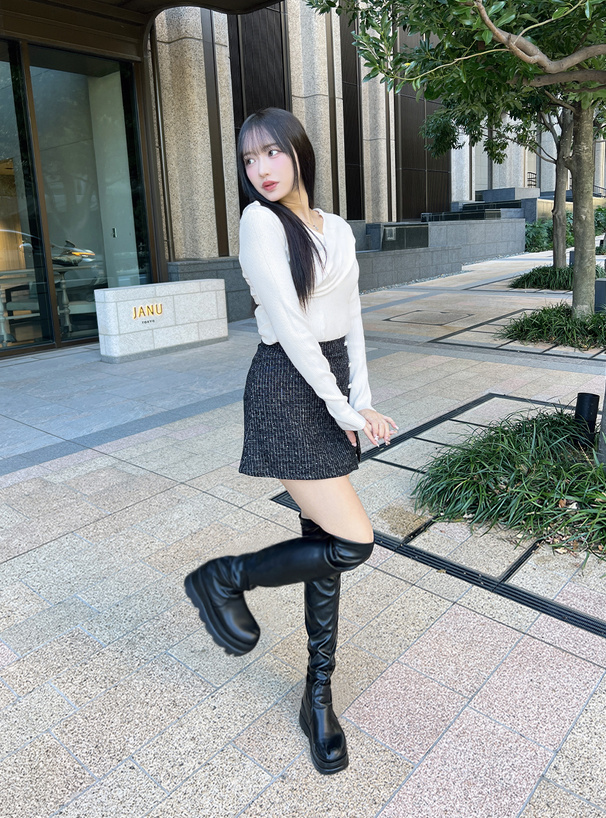 クロスドレープリブニットトップス