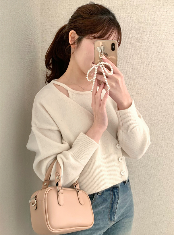 レイヤード風アシンメトリーニットトップス