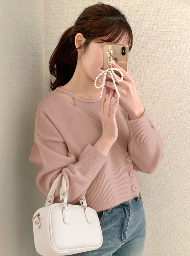 レイヤード風アシンメトリーニットトップス