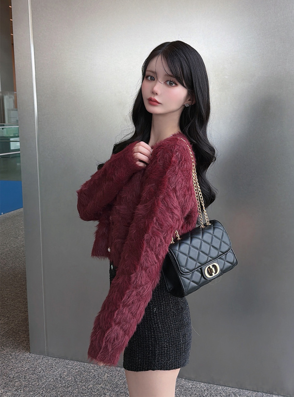 キルティングシャギーニットカーディガン