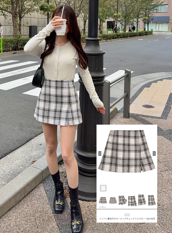 インパン裏地付きロービングチェックミニスカート[tu1547