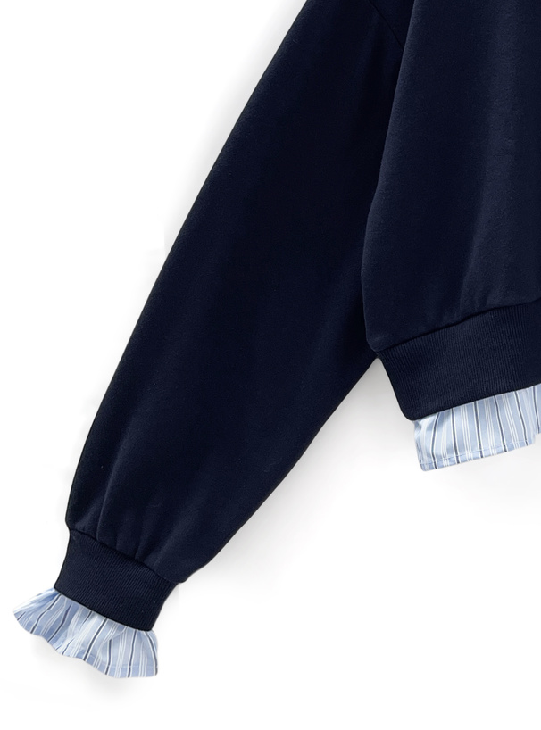 ストライプ柄シャツドッキングスウェットトップス
