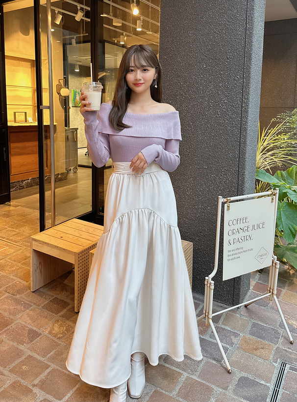 オフショルニットトップス