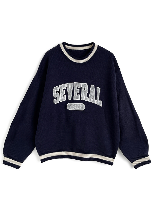 配色サガラロゴ刺繍ニットトップス[tu1584]