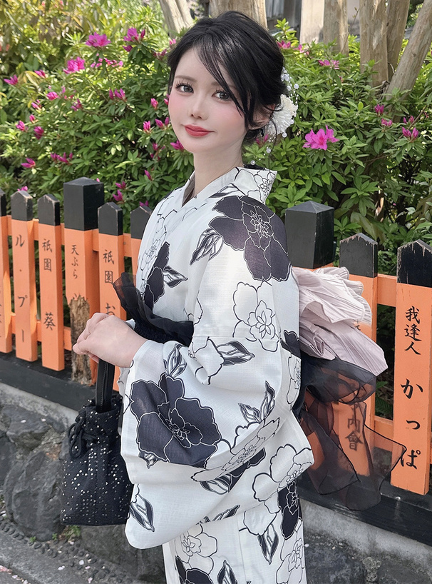 花柄刺繍チュール兵児帯