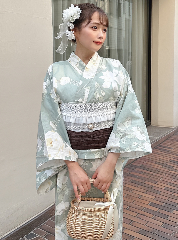 花柄レースフリルティアード帯飾り