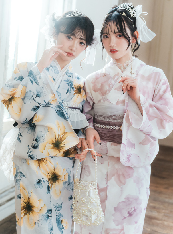 花柄レースフリルティアード帯飾り