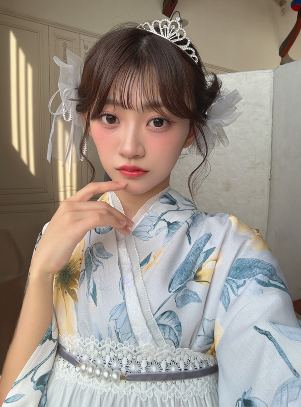 花柄レースフリルティアード帯飾り