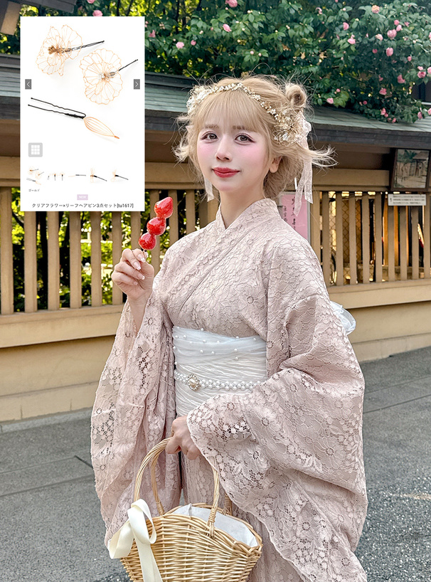 クリアフラワー×リーフヘアピン3点セット